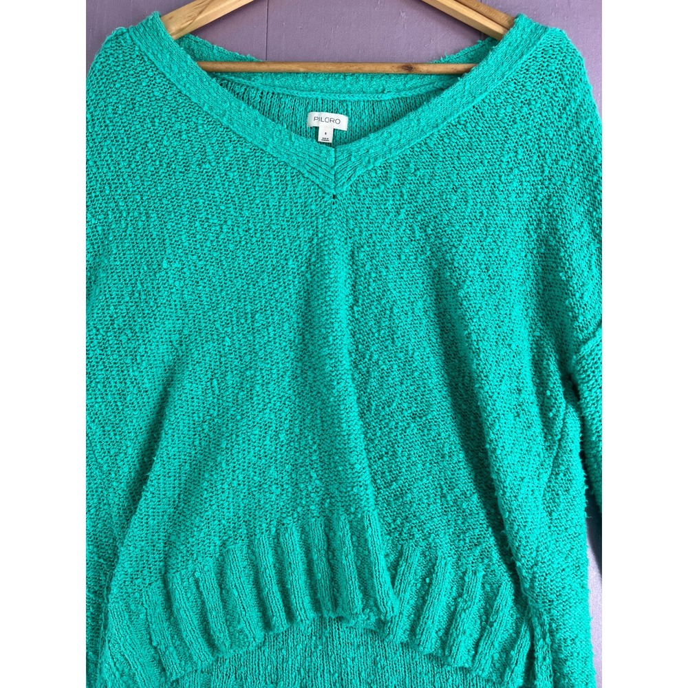 Pilcro Anthropologie Oversized Boho V-Neck Textured Knit High Lo Sweater Small - Picture 4 of 10